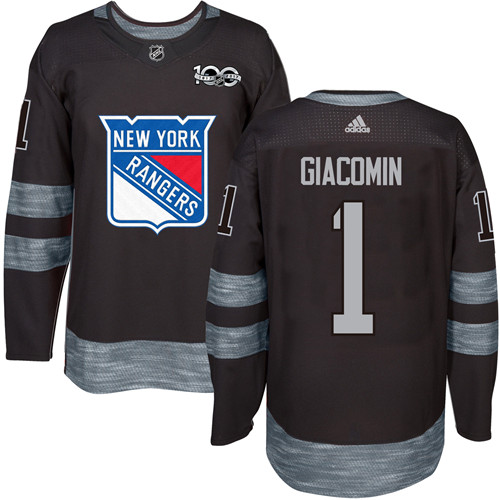 Adidas Rangers #1 Eddie Giacomin Black 1917-100th Anniversary Stitched NHL Jersey